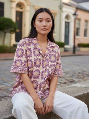 Adriana Degreas Coral Print Oversized Shirt Cotton Beach Cover Up M NWT